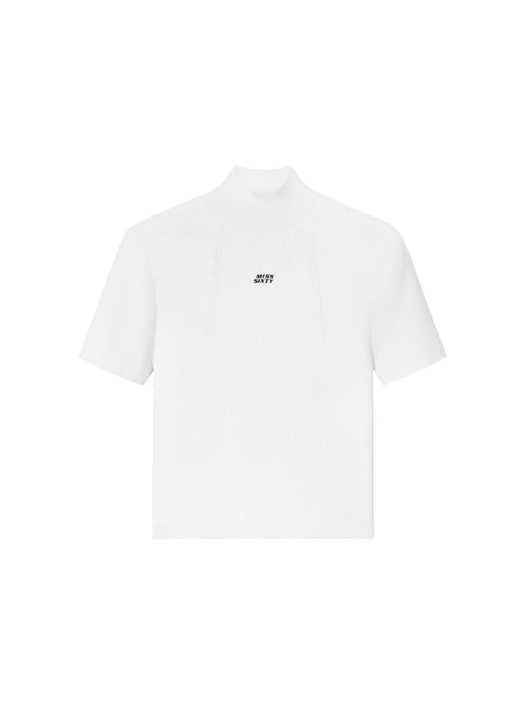 Mock Turtleneck Embroidered Knit Top
