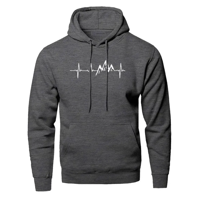 Mountain Heartbeat Men's Autumn Long Sleeve Hoodies