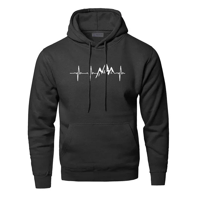 Mountain Heartbeat Men's Autumn Long Sleeve Hoodies