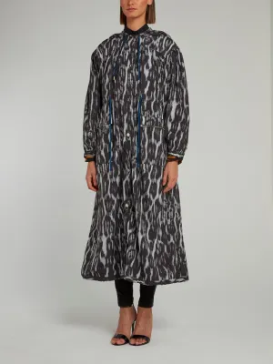Multi-String Leopard Effect Hooded Trench Coat