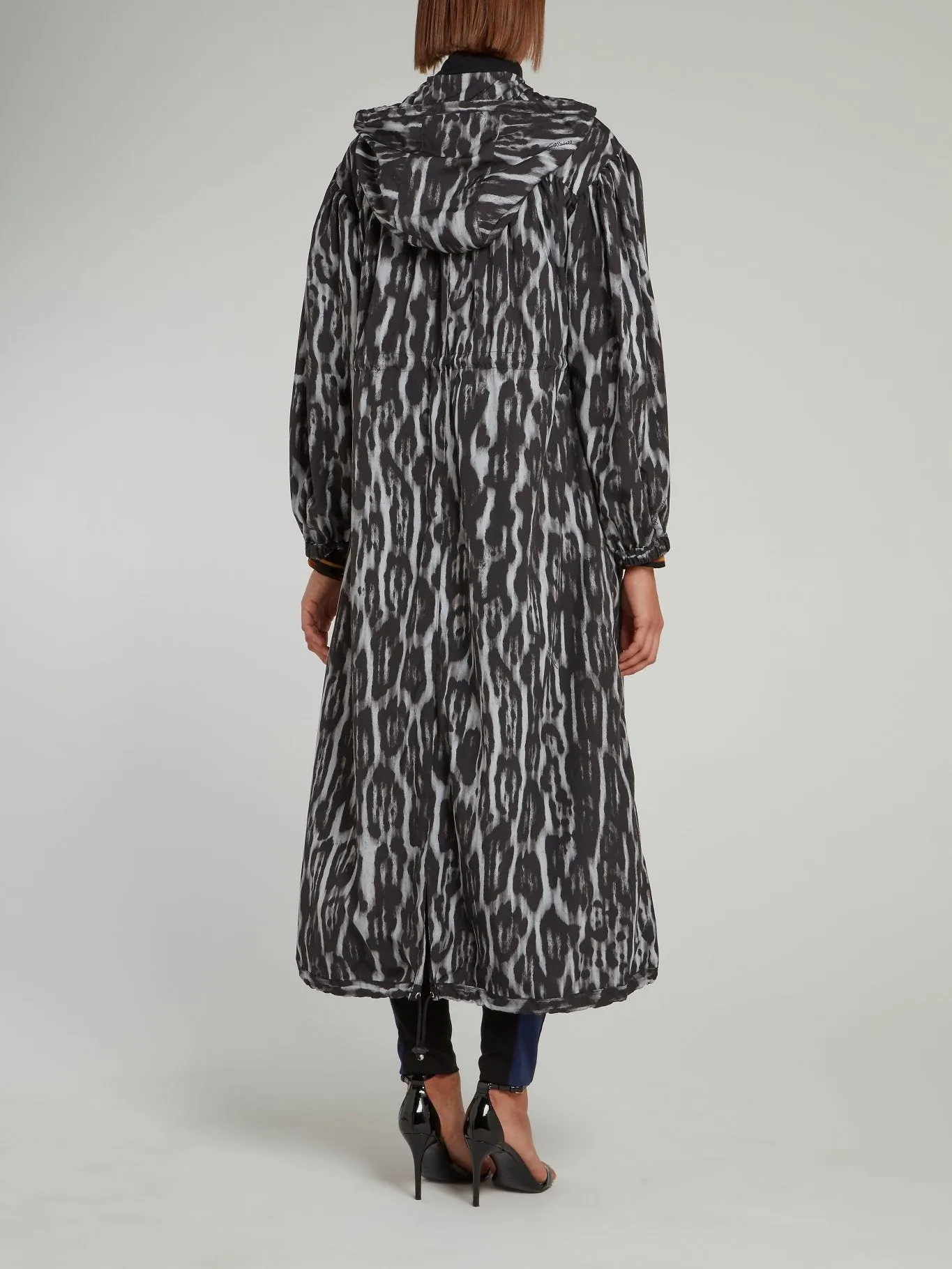Multi-String Leopard Effect Hooded Trench Coat
