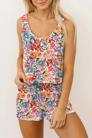 Multicolor Floral Print Tank and Shorts Lounge Set