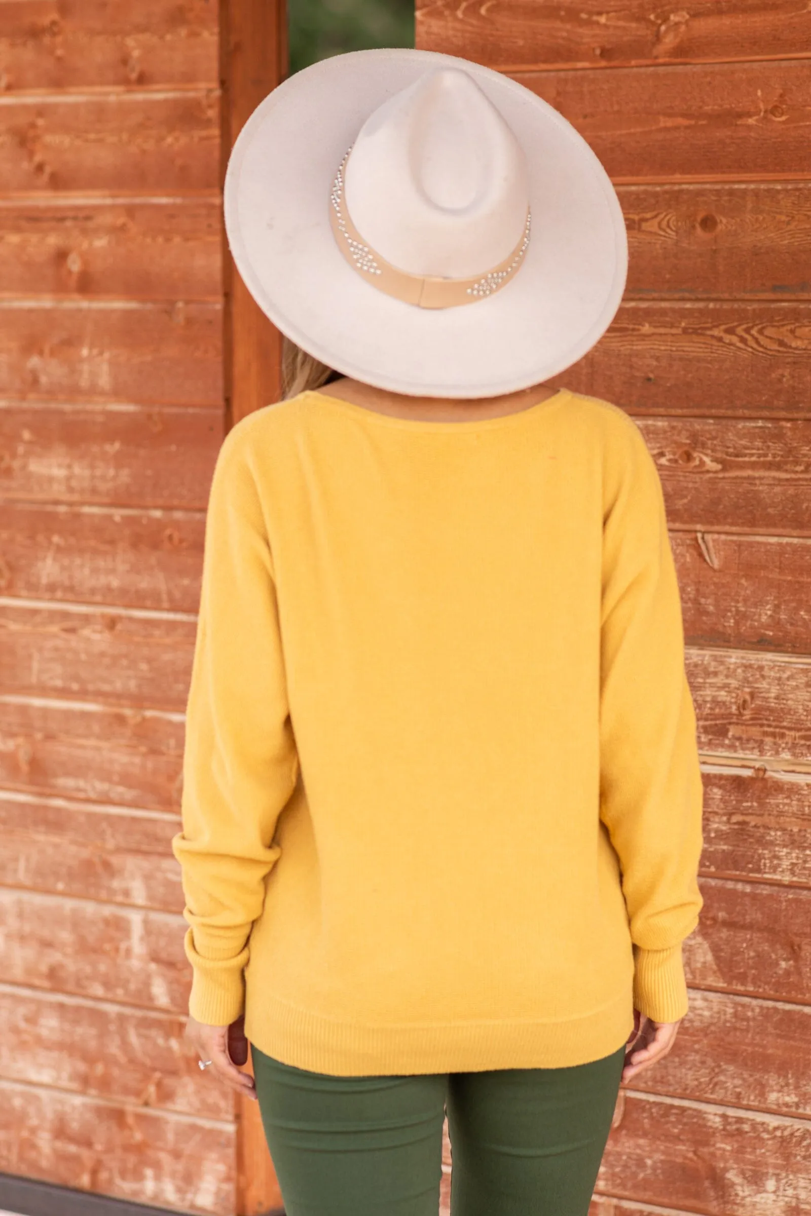 Mustard Dolman Sleeve Soft Waffle Knit Top