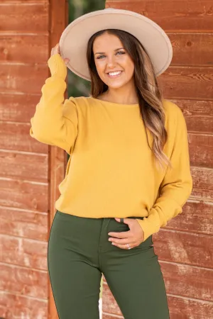 Mustard Dolman Sleeve Soft Waffle Knit Top