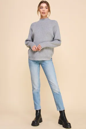 Mya Ribbed Mock Neck Sweater - Grey/Off White