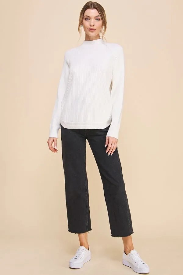 Mya Ribbed Mock Neck Sweater - Grey/Off White