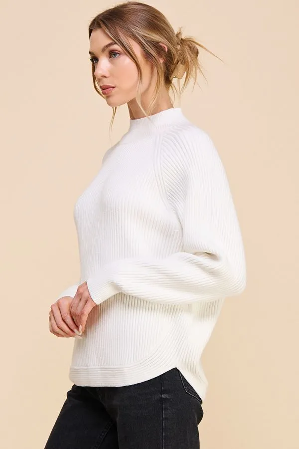 Mya Ribbed Mock Neck Sweater - Grey/Off White