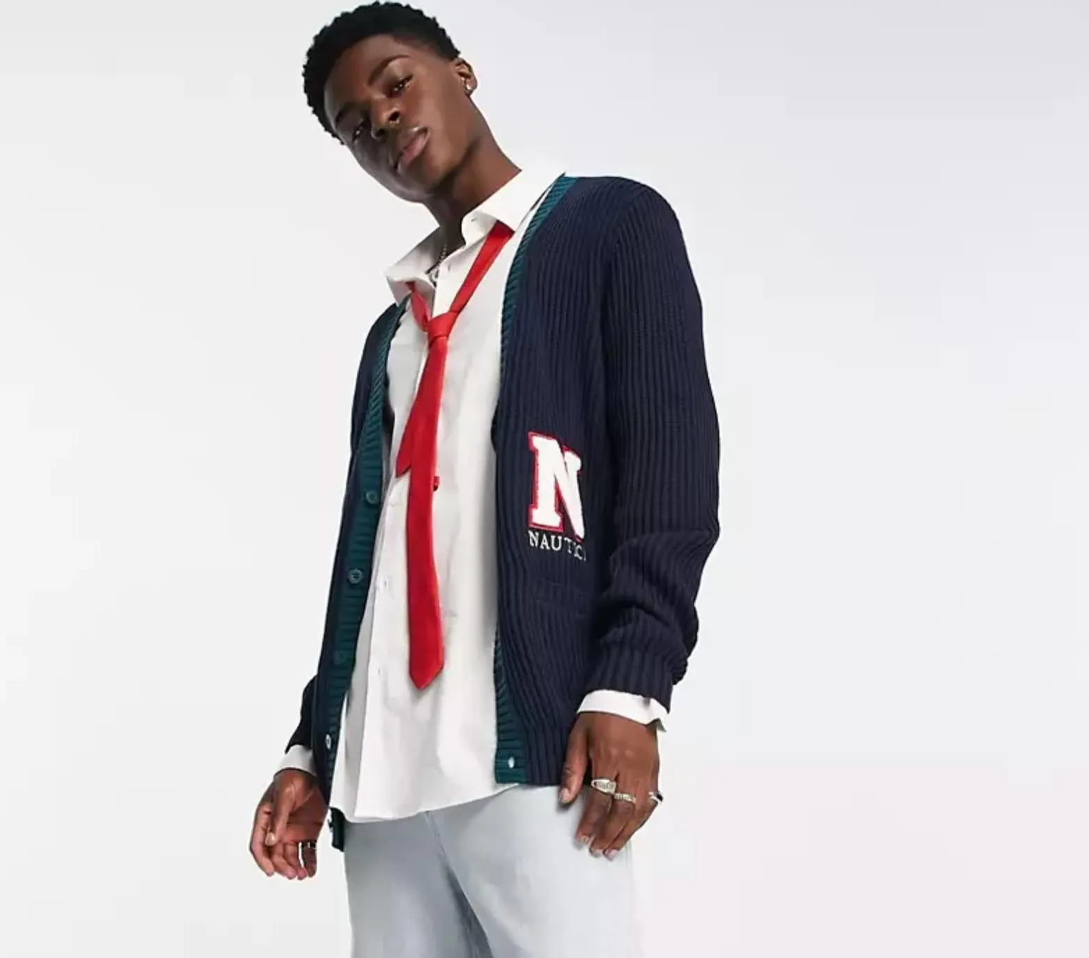 Nautica Archive Lincoln Mens Knitted Navy Cardigan Size Large (New)