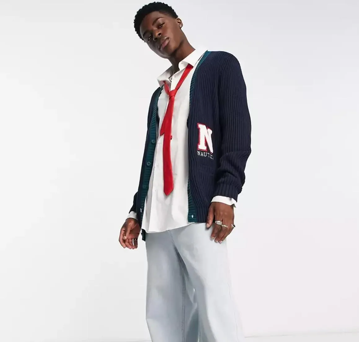 Nautica Archive Lincoln Mens Knitted Navy Cardigan Size Large (New)