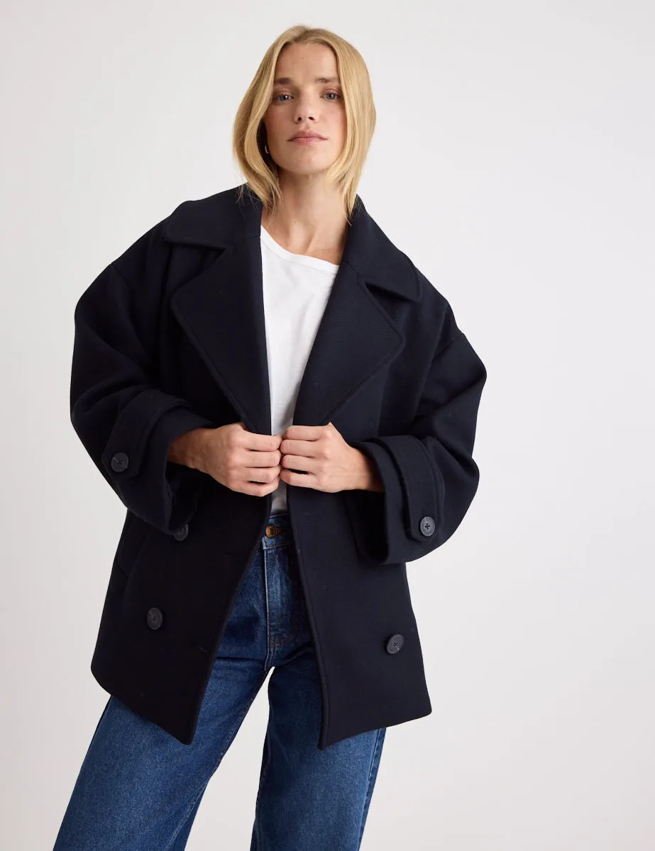 Navy Wool Blend Pea Coat
