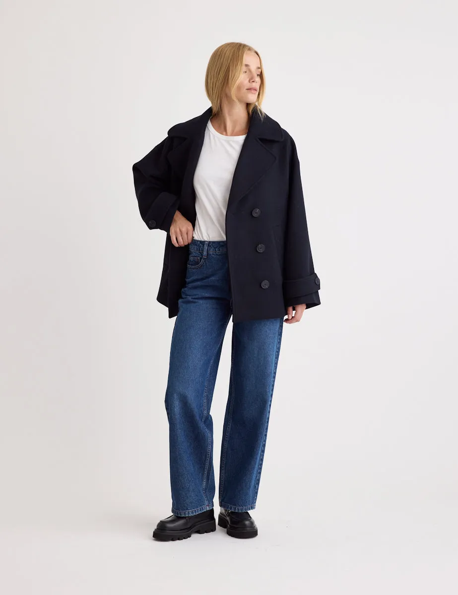 Navy Wool Blend Pea Coat