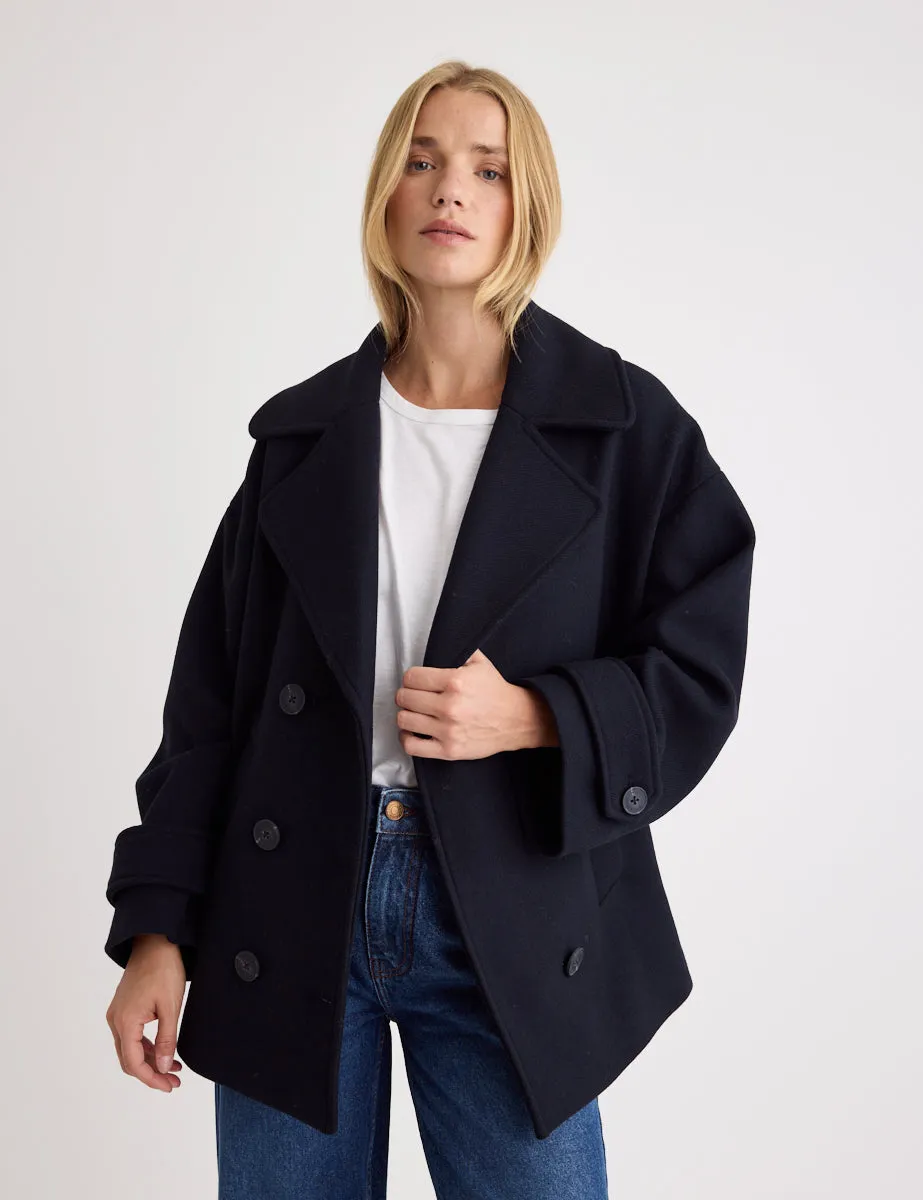 Navy Wool Blend Pea Coat
