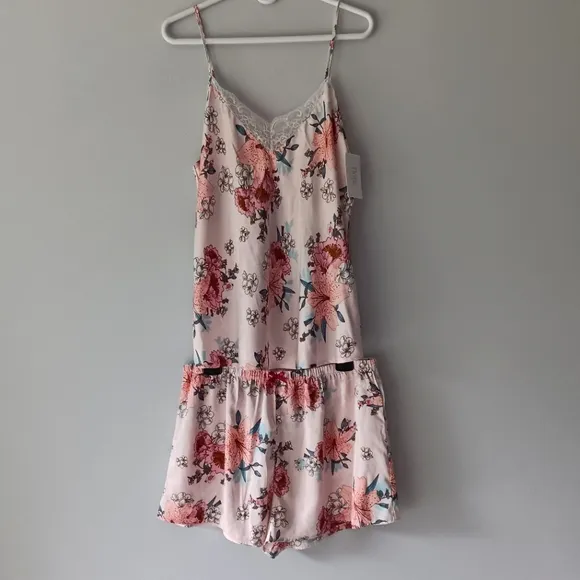 NEW Flora Nikrooz Cami Short Pajama Set Lace Pink Blue White Sexy Floral Large