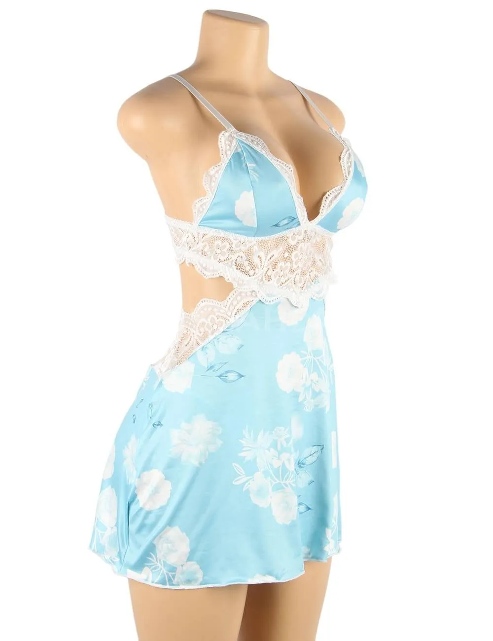 New Floral Print Lace-up Babydoll Without Underwire