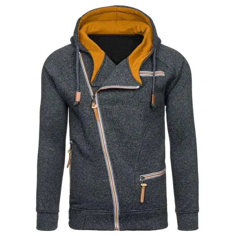 New Hoodie Men 2023 Spring Casual Solid Long Sleeve Mens Hoodies Sweatshirts Slim Zipper Hoody Sweatshirt Men Hooded Streetwear