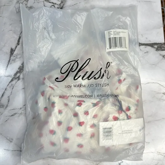 NEW Revolve Plush Strawberry Faux Silk Pajama 3 Piece Set in White &amp; Red XS