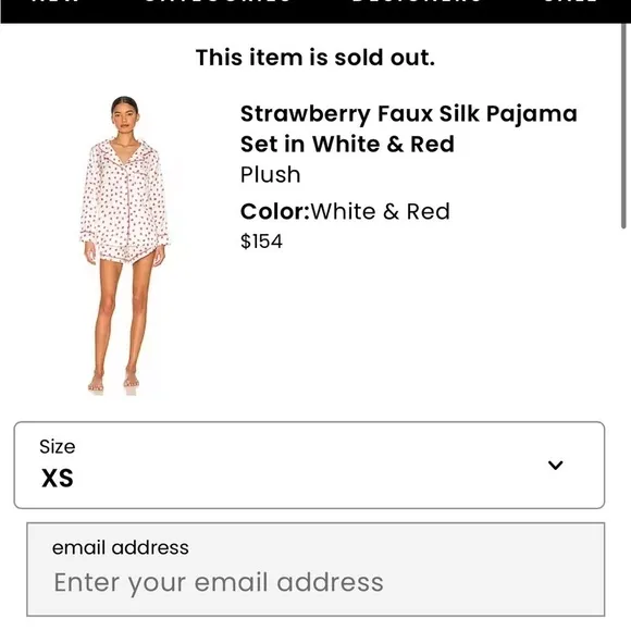 NEW Revolve Plush Strawberry Faux Silk Pajama 3 Piece Set in White &amp; Red XS