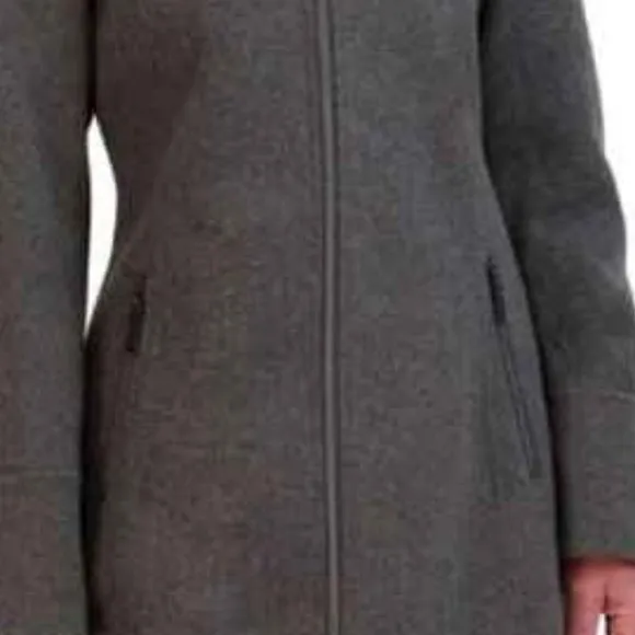 New Two By Vince Camuto Walker Coat Size L Grey Mid Length Hooded Fully Lined