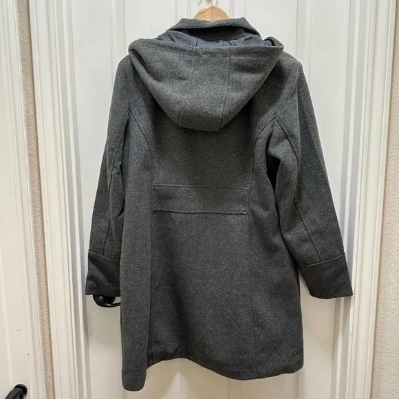 New Two By Vince Camuto Walker Coat Size L Grey Mid Length Hooded Fully Lined