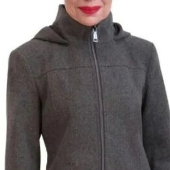 New Two By Vince Camuto Walker Coat Size L Grey Mid Length Hooded Fully Lined