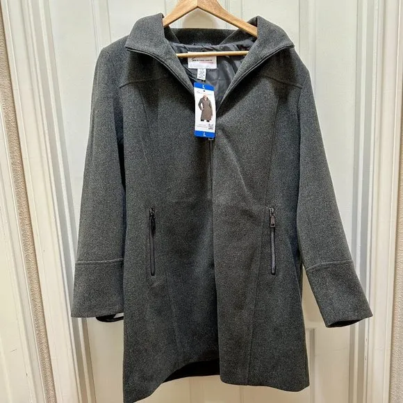 New Two By Vince Camuto Walker Coat Size L Grey Mid Length Hooded Fully Lined