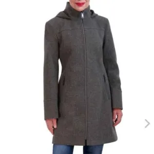New Two By Vince Camuto Walker Coat Size L Grey Mid Length Hooded Fully Lined