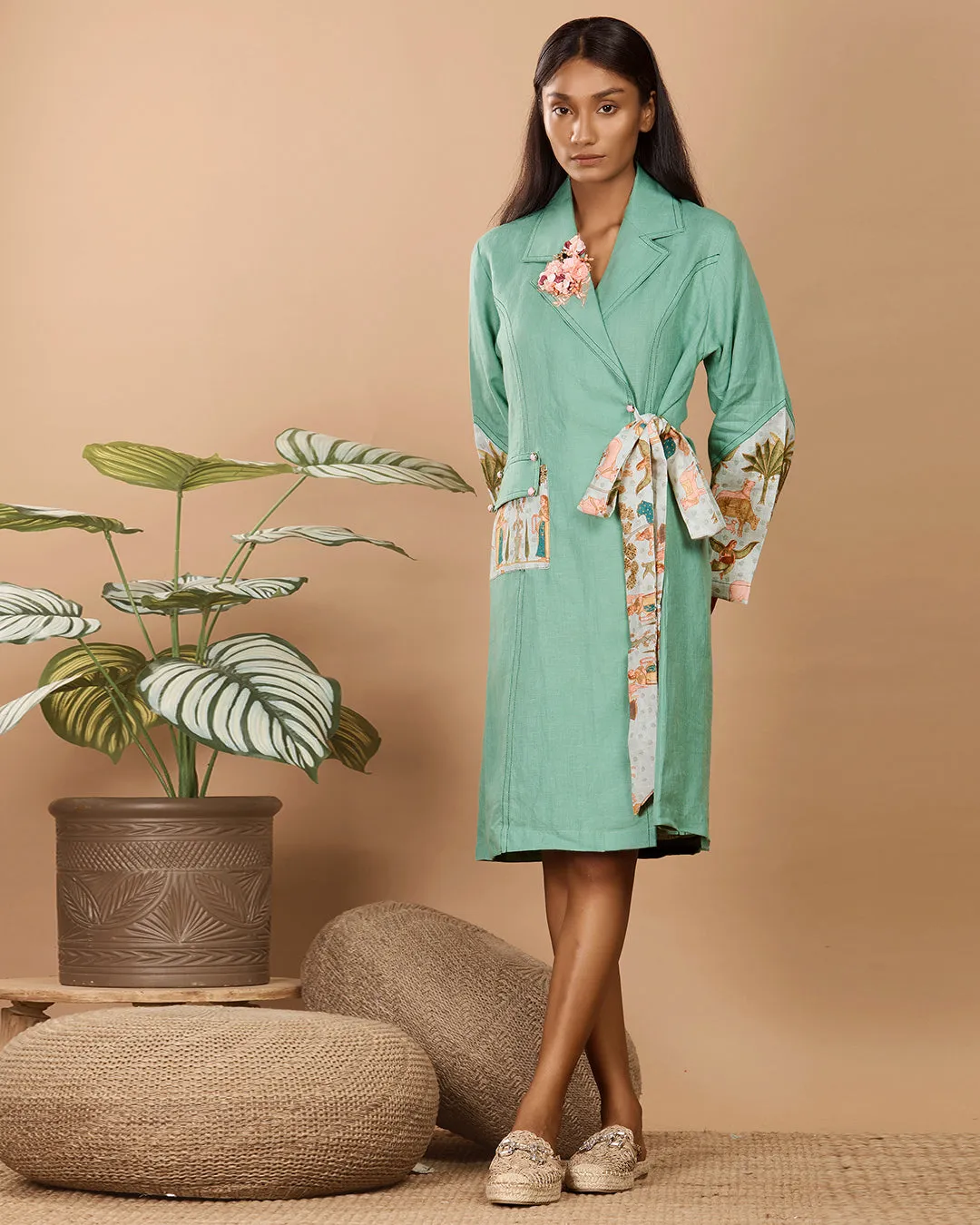 Nirvi Clover Green Trench Coat