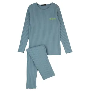 Noggi Blue Ribbed Dream Loungewear Set
