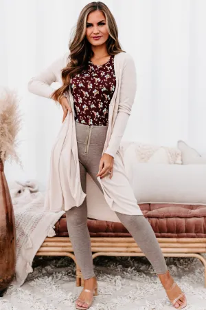 Not Concerned Ribbed Open Front Cardigan (Beige)
