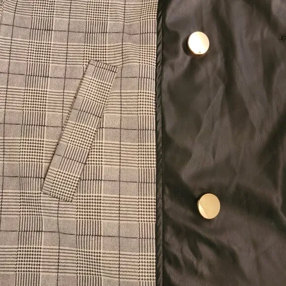 NWT Alice Blue Black &amp; White Plaid  Faux Leather Trench Coat - XL