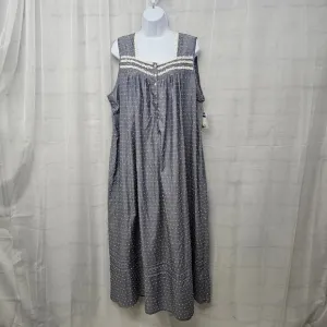 NWT Eileen West Gray White Swiss Dot Crochet Maxi Sleeveless Nightgown XL