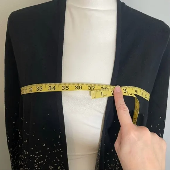 NWT JM Collection Black Gold Metallic Open Front Cardigan Knit Sweater XS New