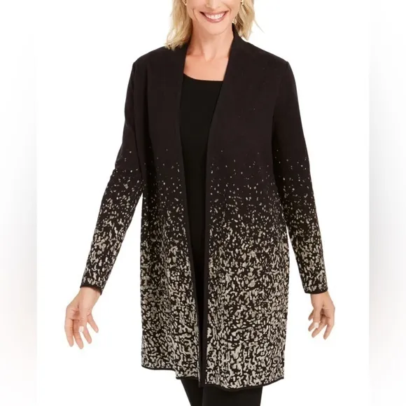 NWT JM Collection Black Gold Metallic Open Front Cardigan Knit Sweater XS New