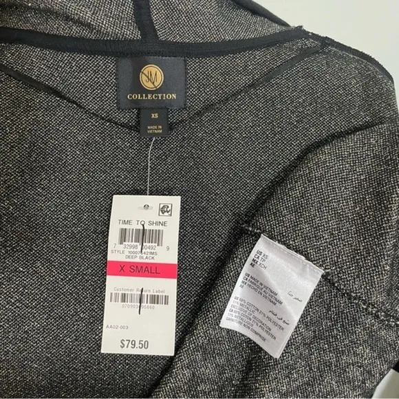 NWT JM Collection Black Gold Metallic Open Front Cardigan Knit Sweater XS New