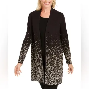 NWT JM Collection Black Gold Metallic Open Front Cardigan Knit Sweater XS New