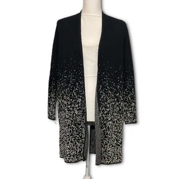 NWT JM Collection Black Gold Metallic Open Front Cardigan Knit Sweater XS New