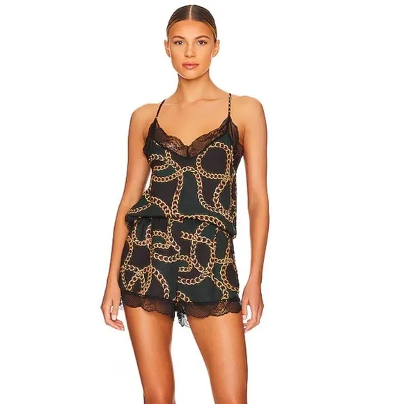 NWT Plush Chain Link Camisole Shorts Pajama Set Black XS