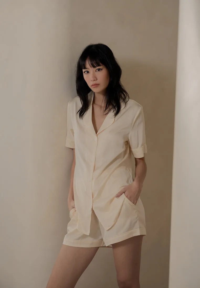 ODETTE SATIN SILK TOP AND SHORTS LOUNGEWEAR SET BUTTER
