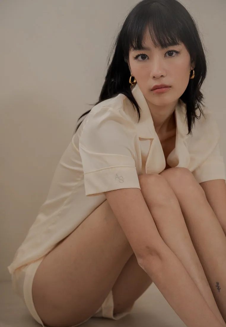 ODETTE SATIN SILK TOP AND SHORTS LOUNGEWEAR SET BUTTER