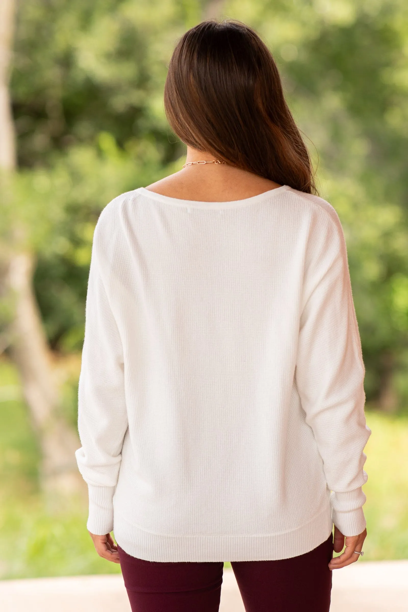 Off White Dolman Sleeve Soft Waffle Knit Top
