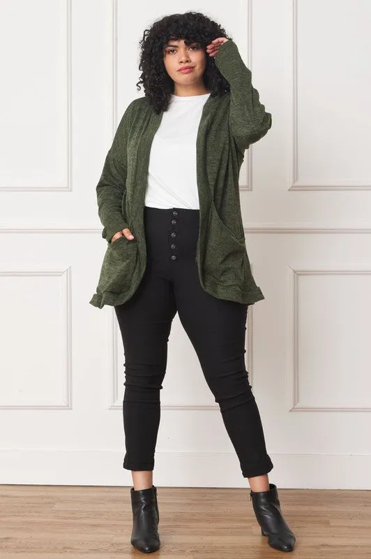 Olive Green Solid Drape Pocket Cardigan