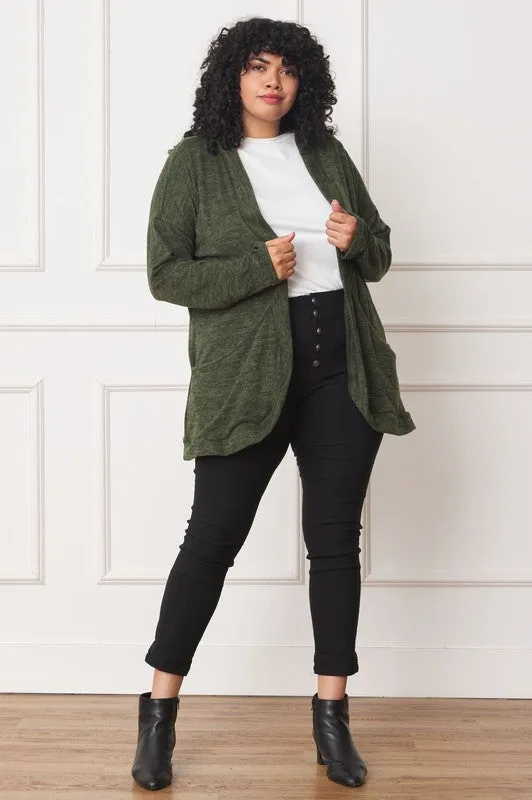 Olive Green Solid Drape Pocket Cardigan