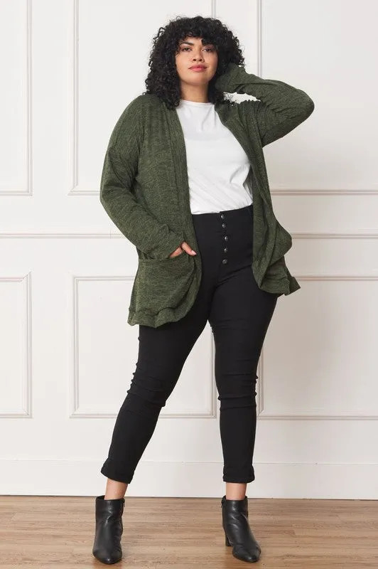 Olive Green Solid Drape Pocket Cardigan