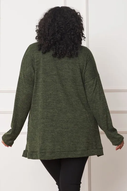 Olive Green Solid Drape Pocket Cardigan