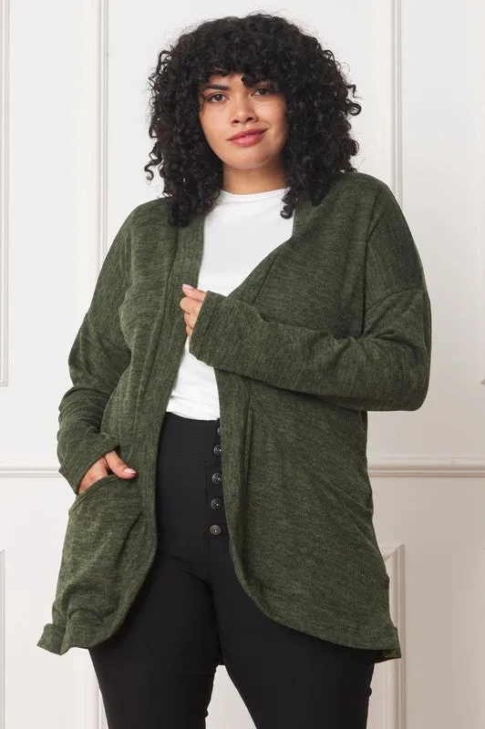 Olive Green Solid Drape Pocket Cardigan