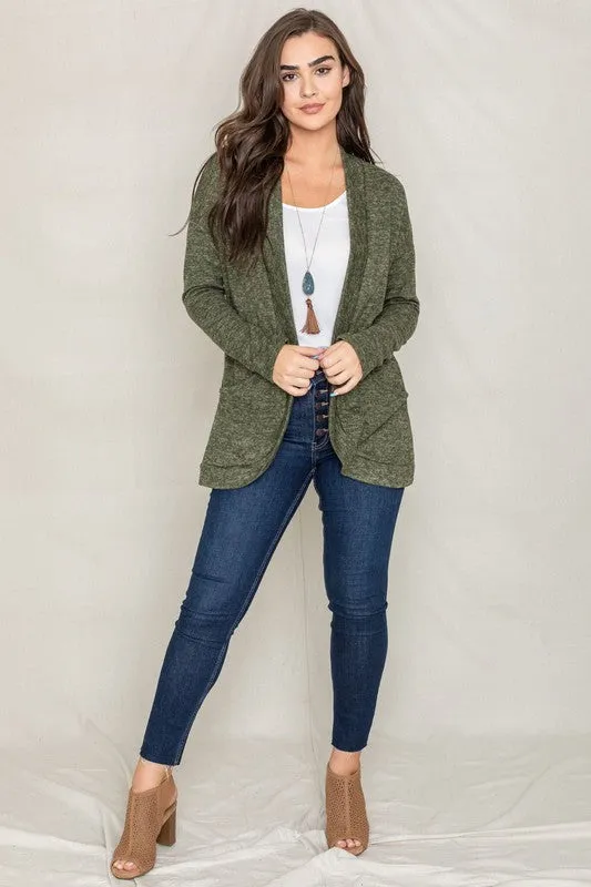 Olive Green Solid Drape Pocket Cardigan