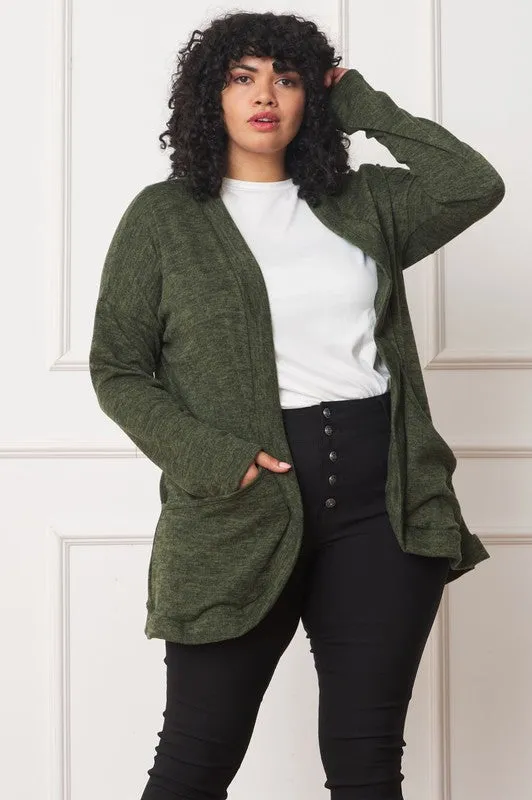 Olive Green Solid Drape Pocket Cardigan