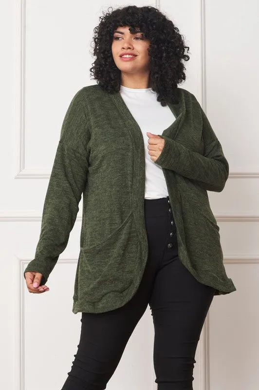 Olive Green Solid Drape Pocket Cardigan