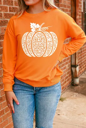 Orange Leopard Pumpkin Printed Daily Sweatshirt