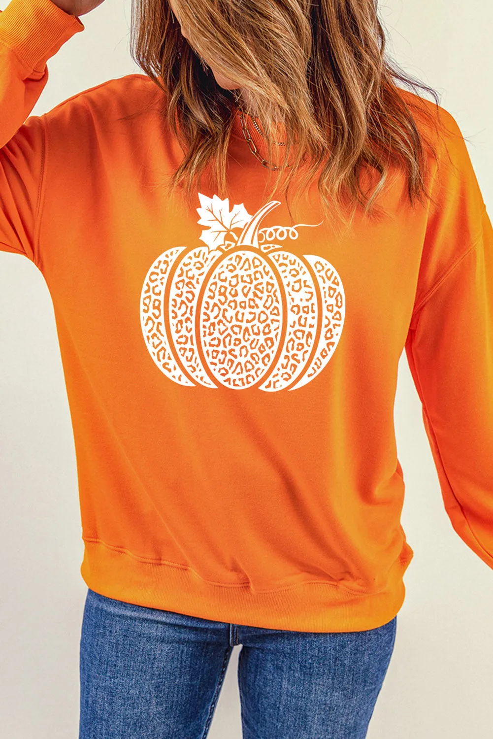 Orange Leopard Pumpkin Printed Daily Sweatshirt